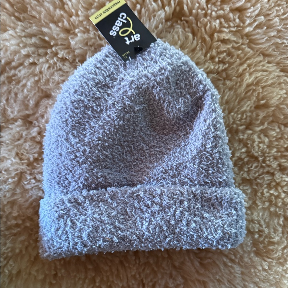 Gray fuzzy winter hat